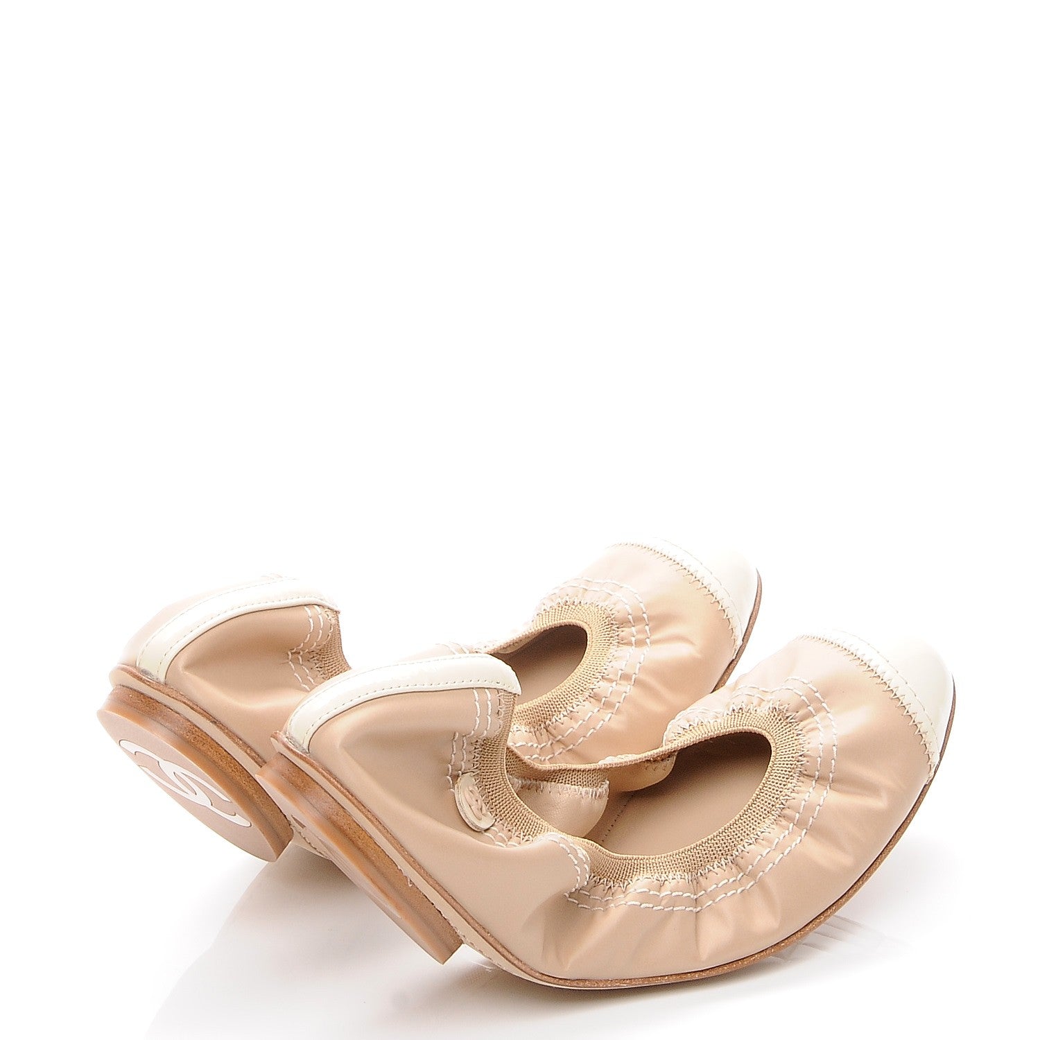 Chanel Lambskin Patent CC Elastic Cap Toe Ballerina Flats 37.5 Light Beige 4 of 9
