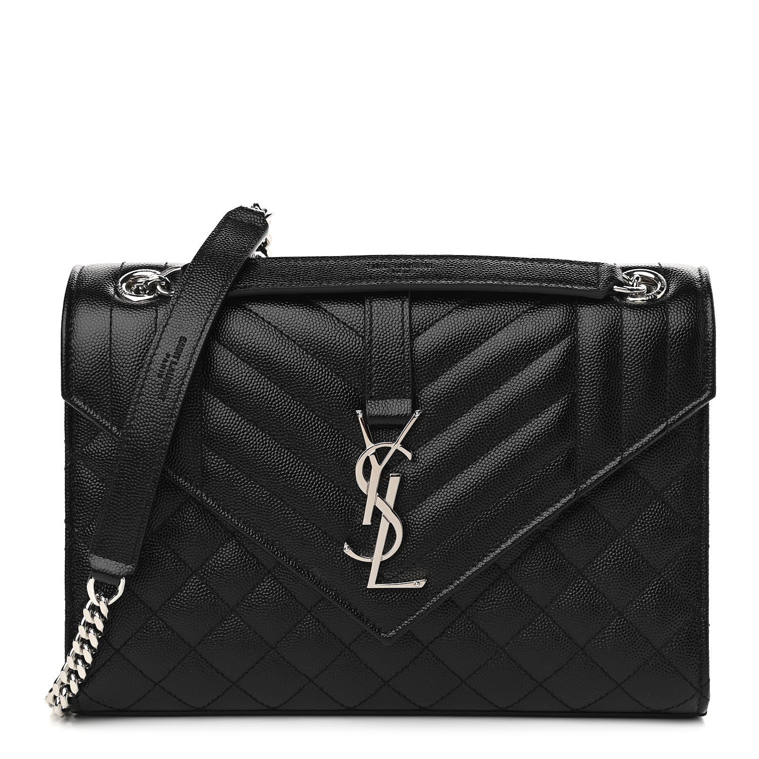 Saint Laurent Grain De Poudre Textured Mixed Matelasse Triquilt Medium Monogram Satchel Black 1 of 11