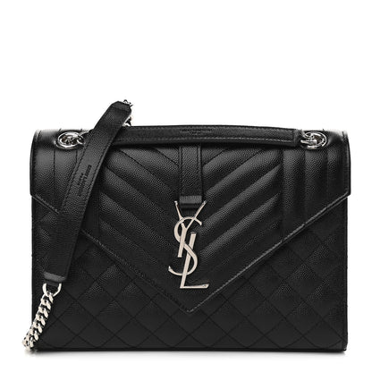Saint Laurent Grain De Poudre Textured Mixed Matelasse Triquilt Medium Monogram Satchel Black 1 of 11