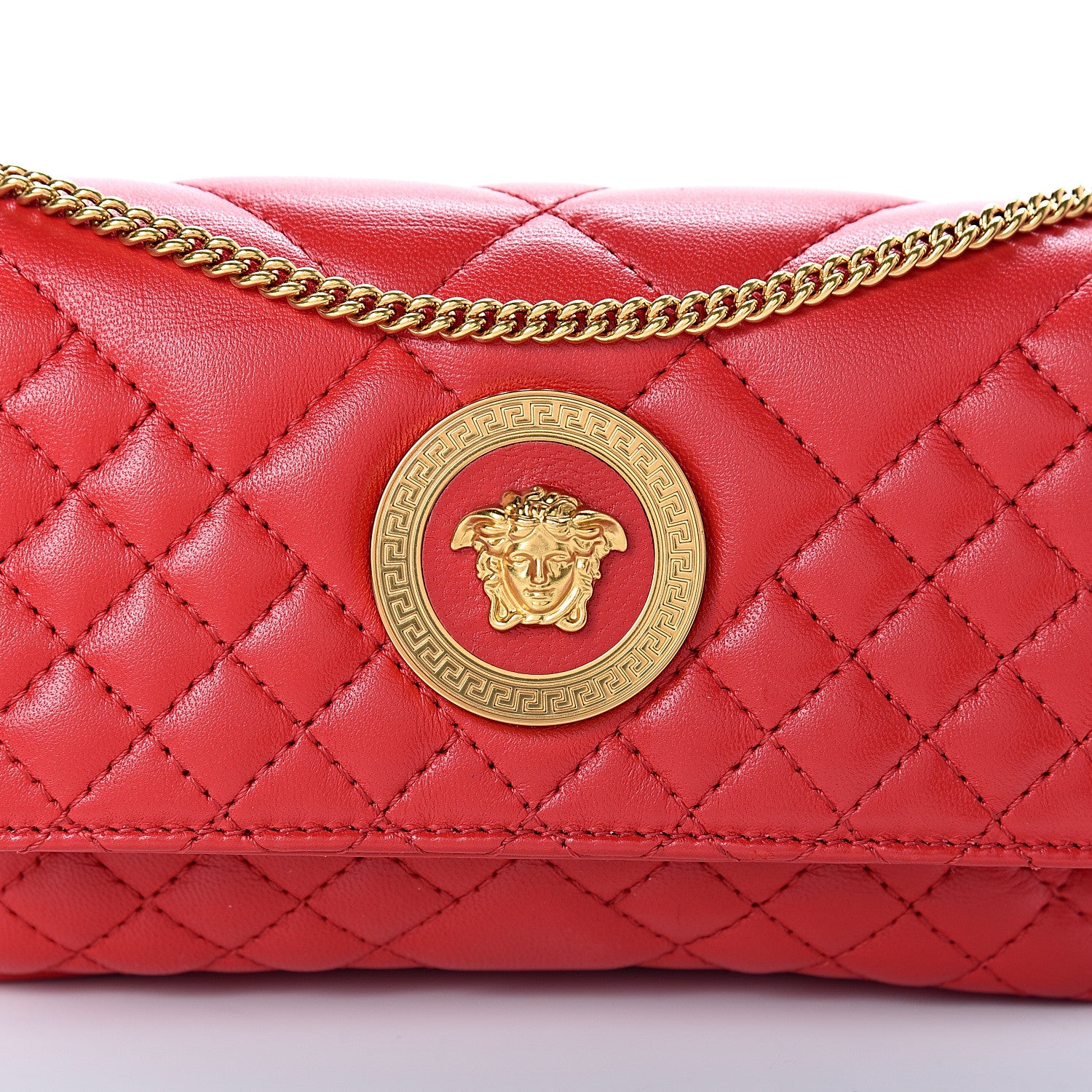 Versace Nappa Quilted Trapuntata Tribute Wallet Chain Crossbody Rosso 6 of 9