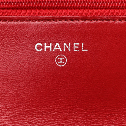 Chanel Lambskin Quilted Wallet On Chain WOC Red 6 of 12