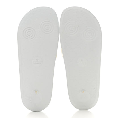 Gucci Nappa Miro Soft Calfskin Womens Interlocking G Slide Sandals 38 White Hibiscus Red 5 of 7