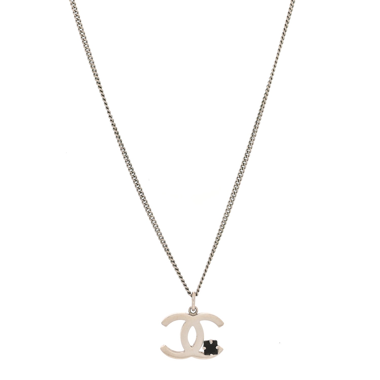 Chanel Crystal CC Necklace Silver Black 1 of 4