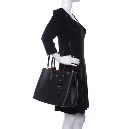 Prada Saffiano Cuir Large Double Bag Black Fuoco 2 of 12