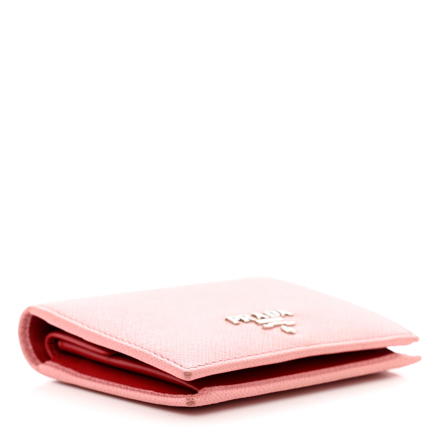 Saffiano Metal Compact Snap Bi-Fold Wallet Petalo Rosso