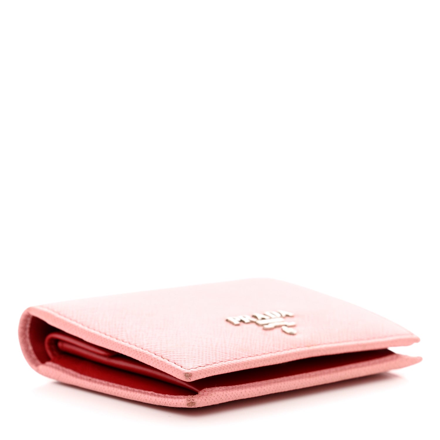 Prada Saffiano Metal Compact Snap Bi-Fold Wallet Petalo Rosso 4 of 7