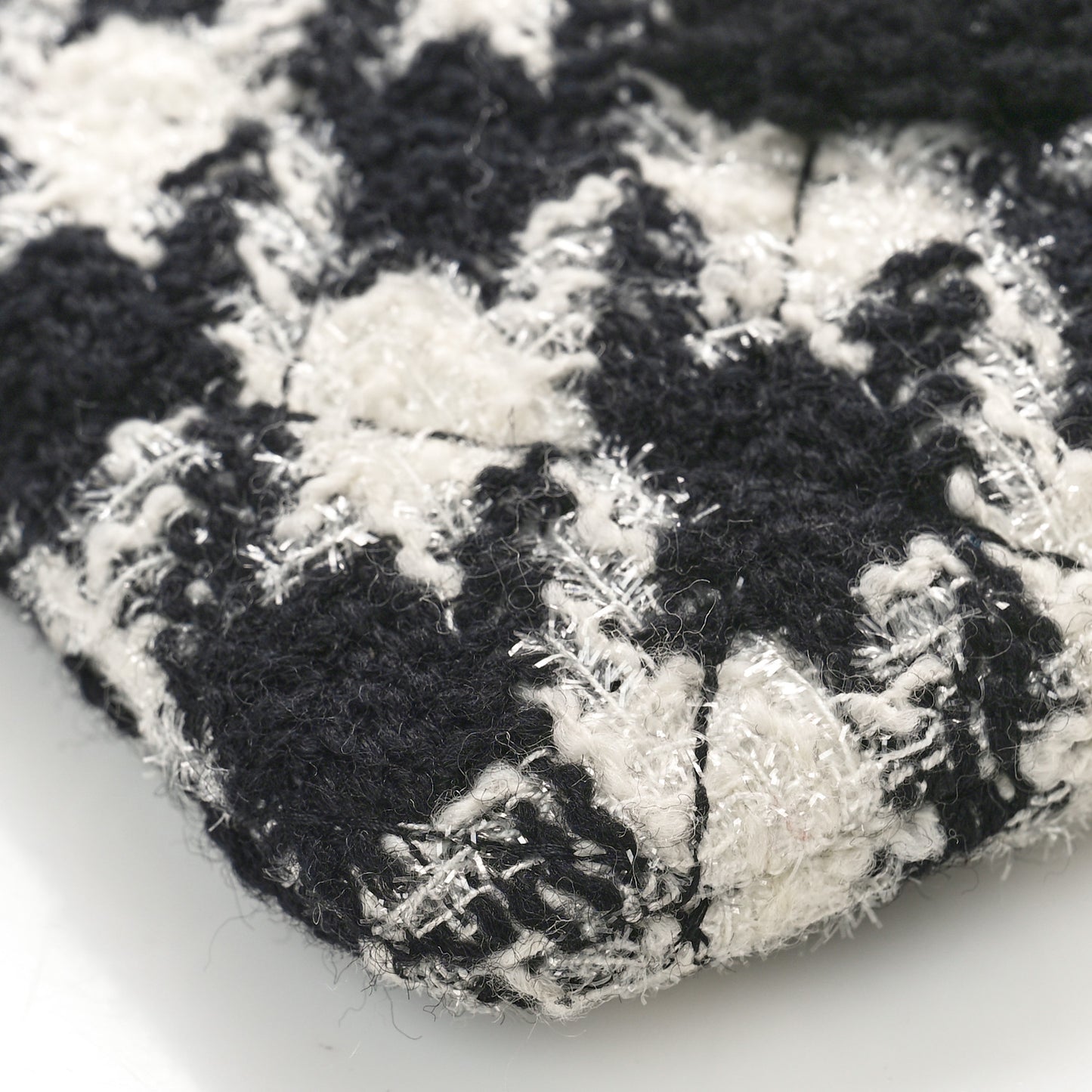 Tweed Shearling Quilted Chanel Cosmetic Pouch White Black