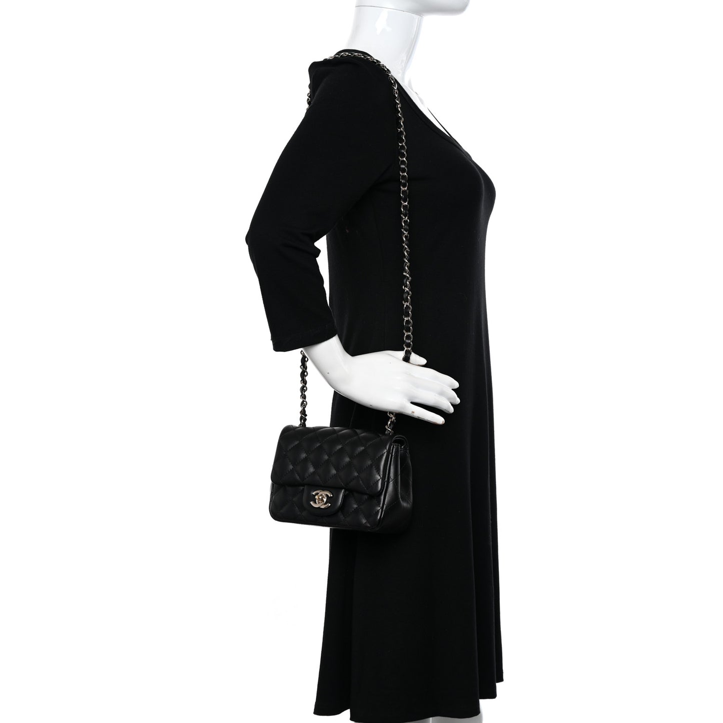 Lambskin Quilted Mini Square Flap Black