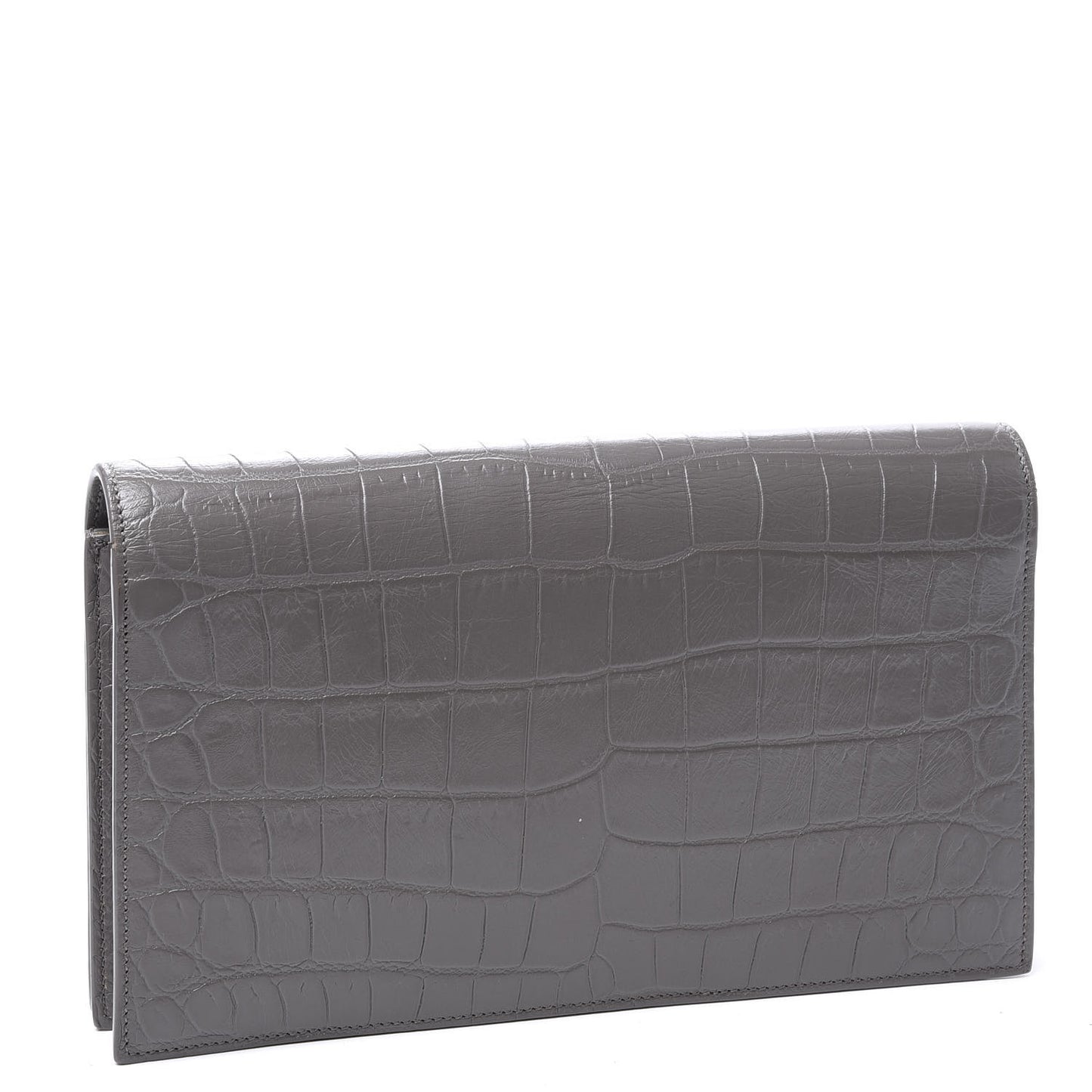 Croc Embossed Calfskin Classic Kate Monogram Clutch Fog