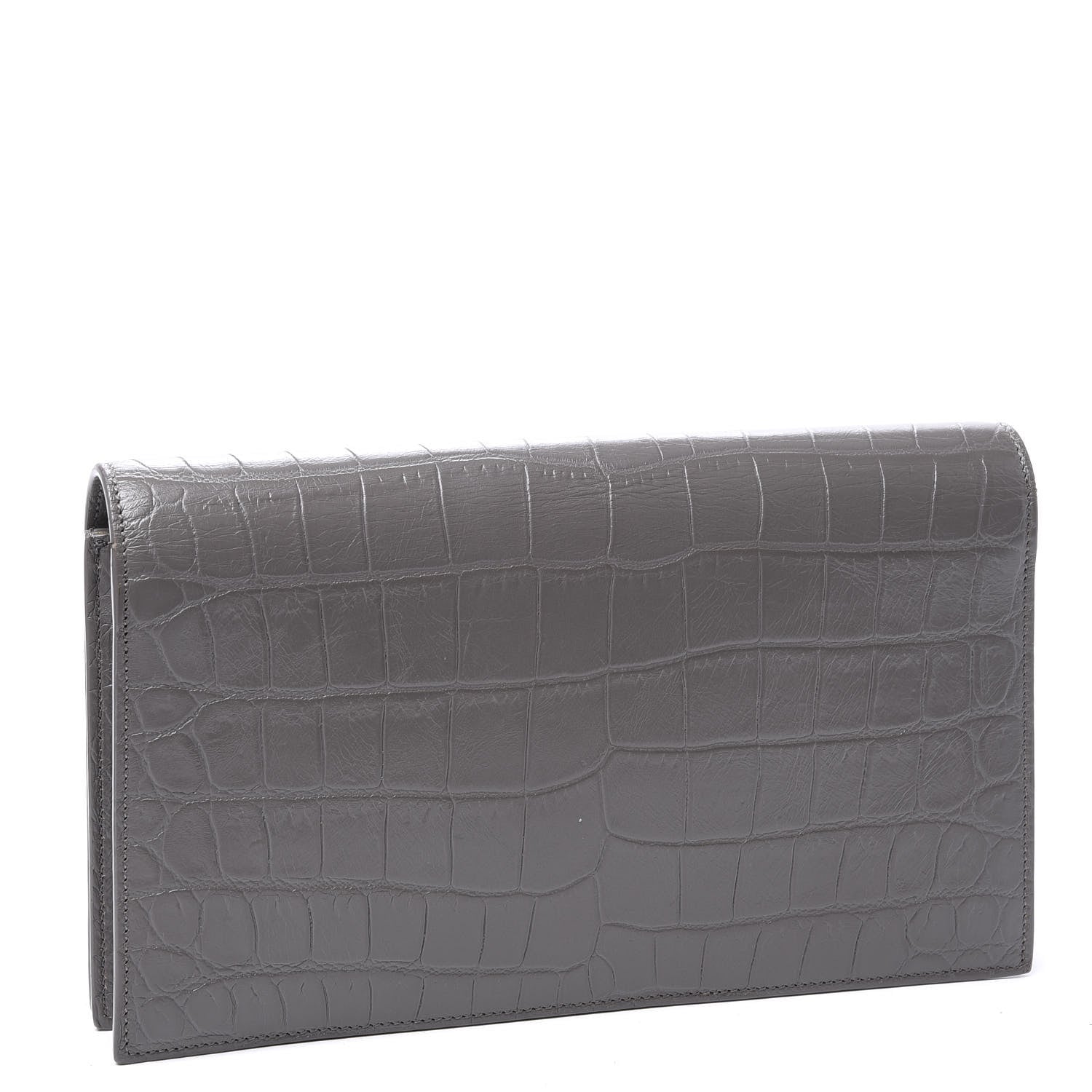 Saint Laurent Croc Embossed Calfskin Classic Kate Monogram Clutch Fog 2 of 9