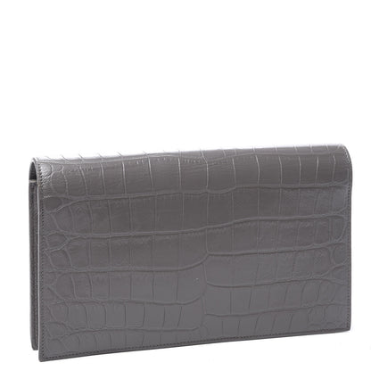 Saint Laurent Croc Embossed Calfskin Classic Kate Monogram Clutch Fog 2 of 9