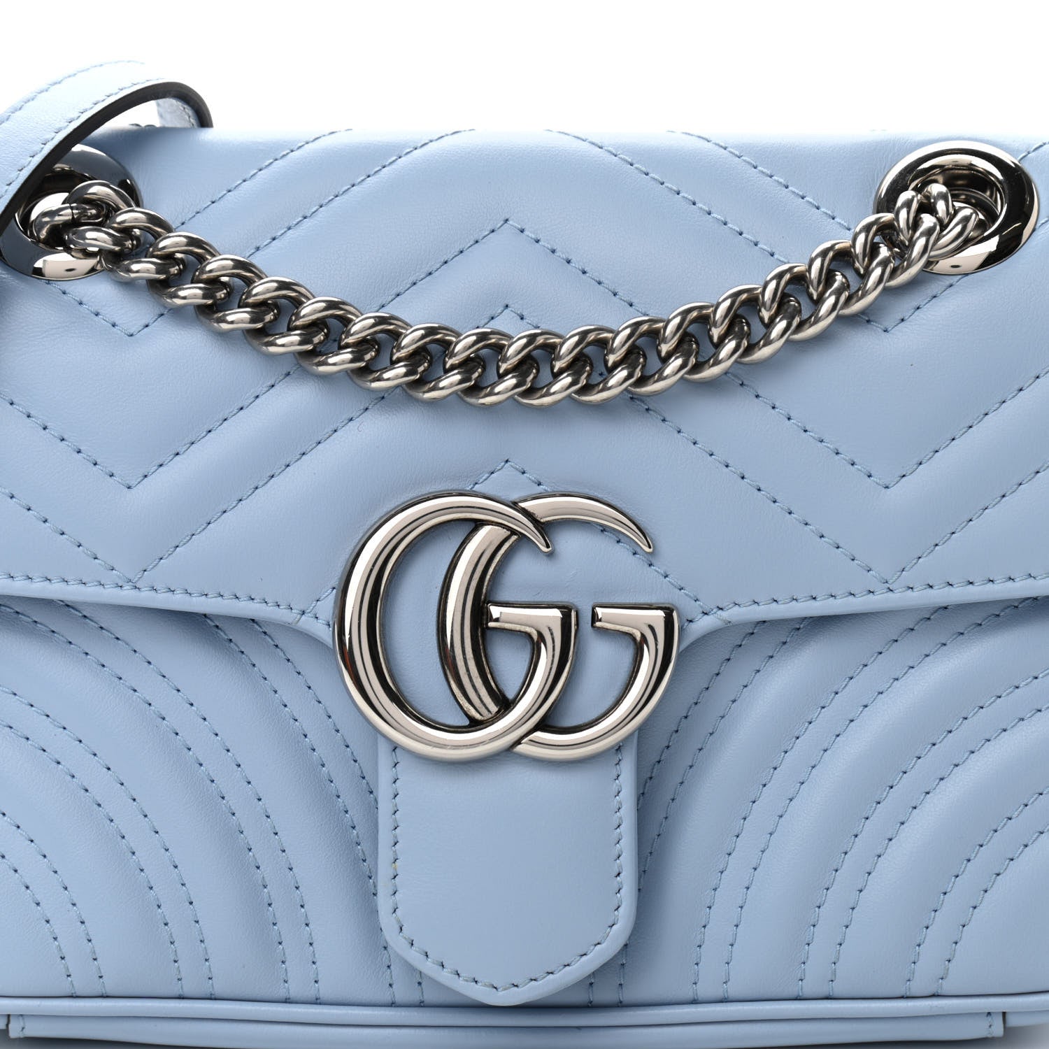 Gucci Calfskin Matelasse Mini GG Marmont Shoulder Bag Porcelain Light Blue 9 of 11