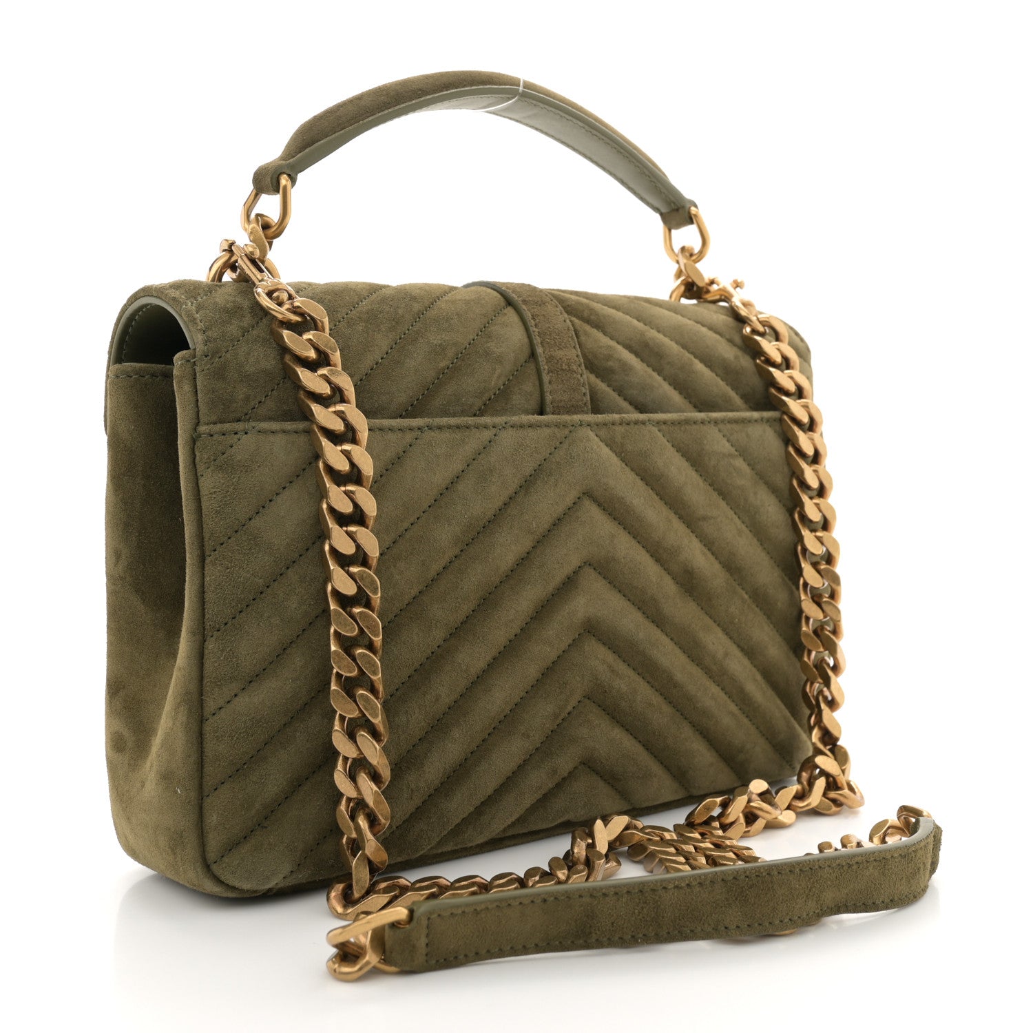 Saint Laurent Suede Matelasse Chevron Monogram Medium College Bag Loden Green 3 of 11