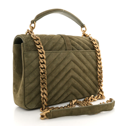 Saint Laurent Suede Matelasse Chevron Monogram Medium College Bag Loden Green 3 of 11