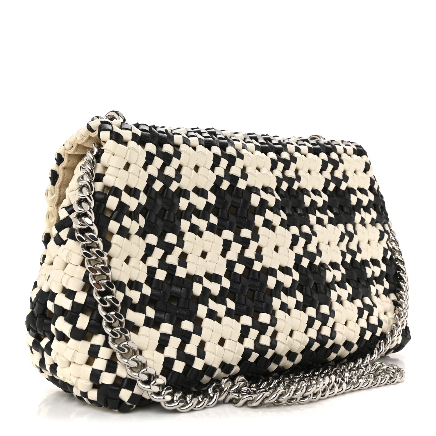 Stella McCartney Eco Alter Nappa Woven Bex Shoulder Bag Black Ivory 3 of 12
