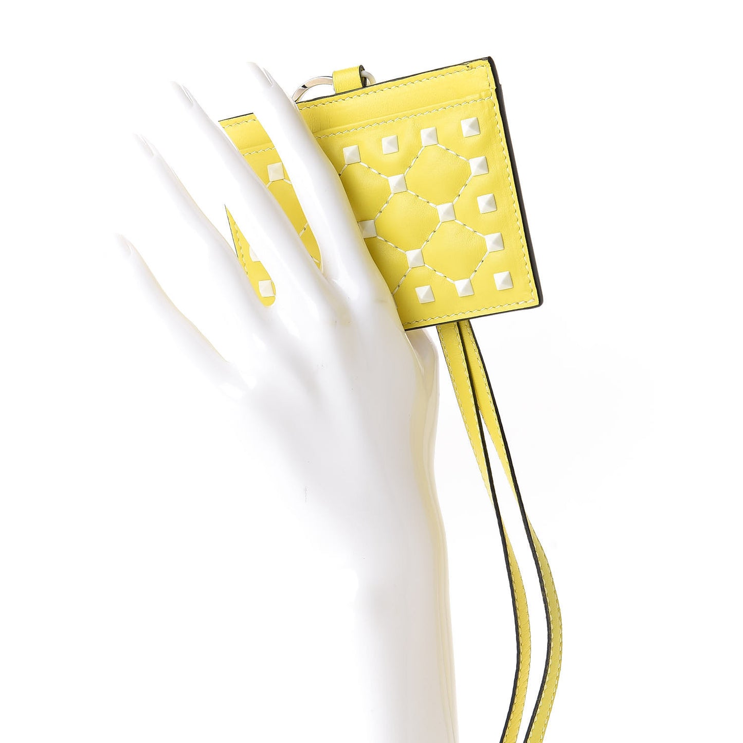 Lambskin Free Rockstud Spike Badge Holder Light Yellow