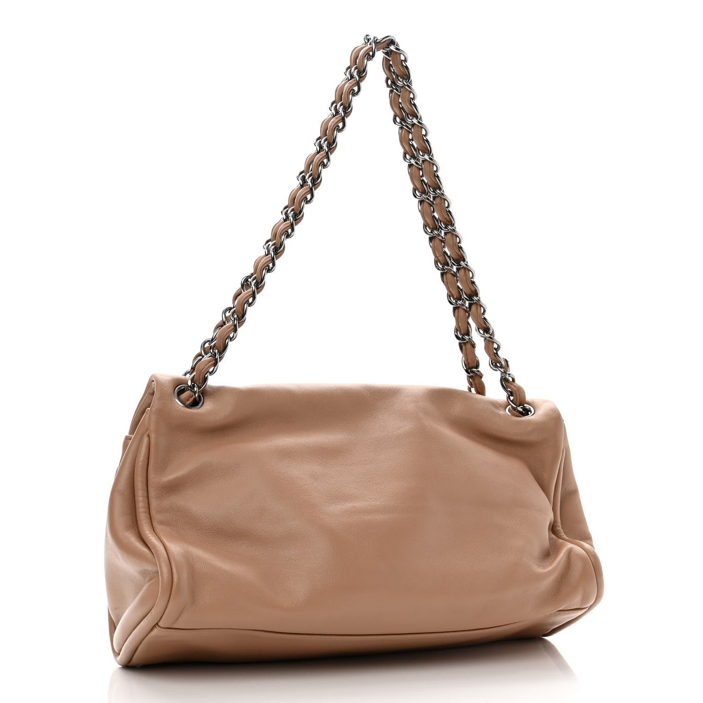 Lambskin Quilted Large Mademoiselle Double Flap Light Brown