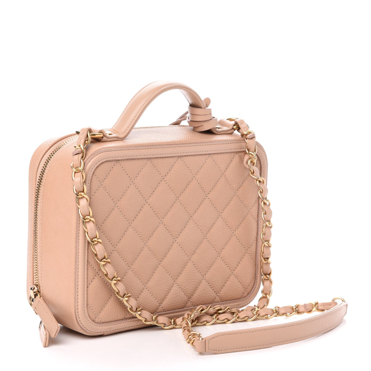 Caviar Quilted Medium CC Filigree Vanity Case Beige