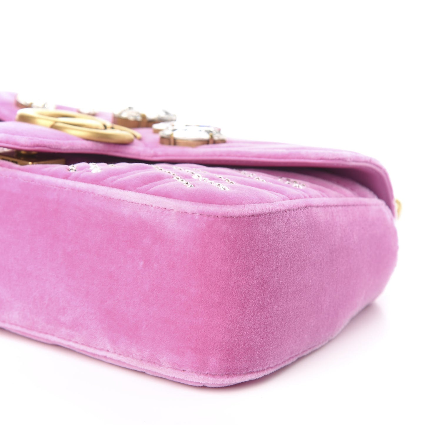 Velvet Matelasse Marquise Crystals Embroidered Small GG Marmont Shoulder Bag Malva