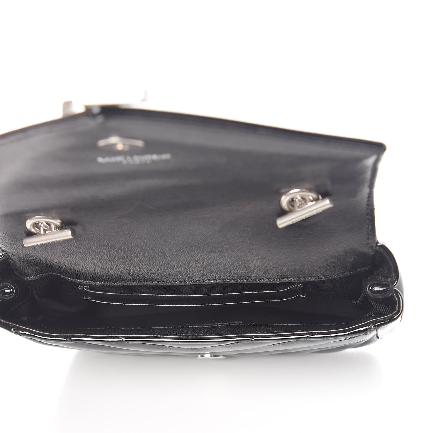 Saint Laurent Patent Matelasse Chevron Monogram Classic Baby Chain Bag Black 5 of 10