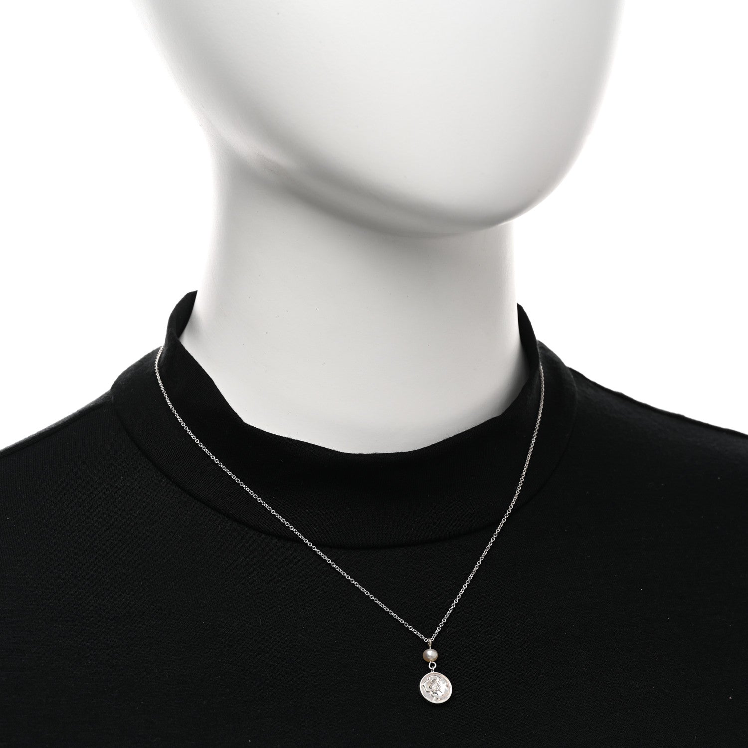 Tiffany Sterling Silver Pearl Flower Pendant Necklace 2 of 4