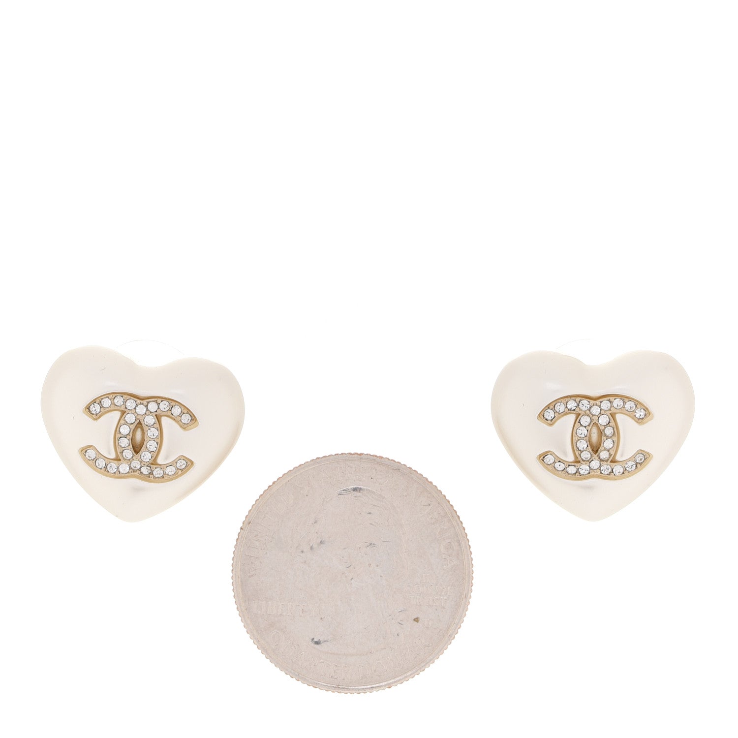 Chanel Pearl Crystal CC Heart Earrings Gold 2 of 5