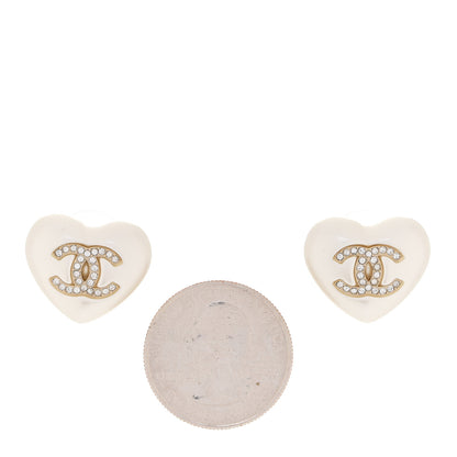 Chanel Pearl Crystal CC Heart Earrings Gold 2 of 5
