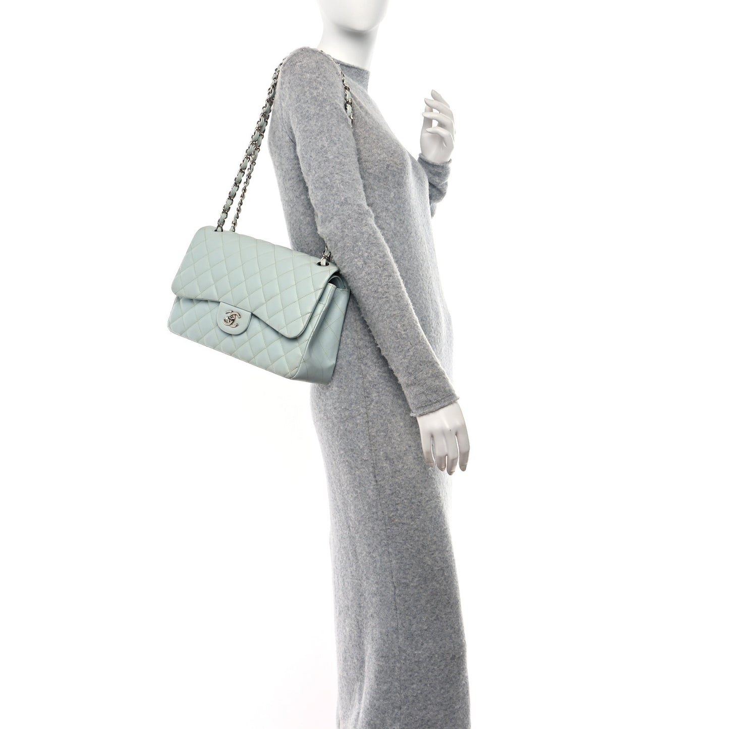 Caviar Quilted Jumbo Double Flap Light Blue