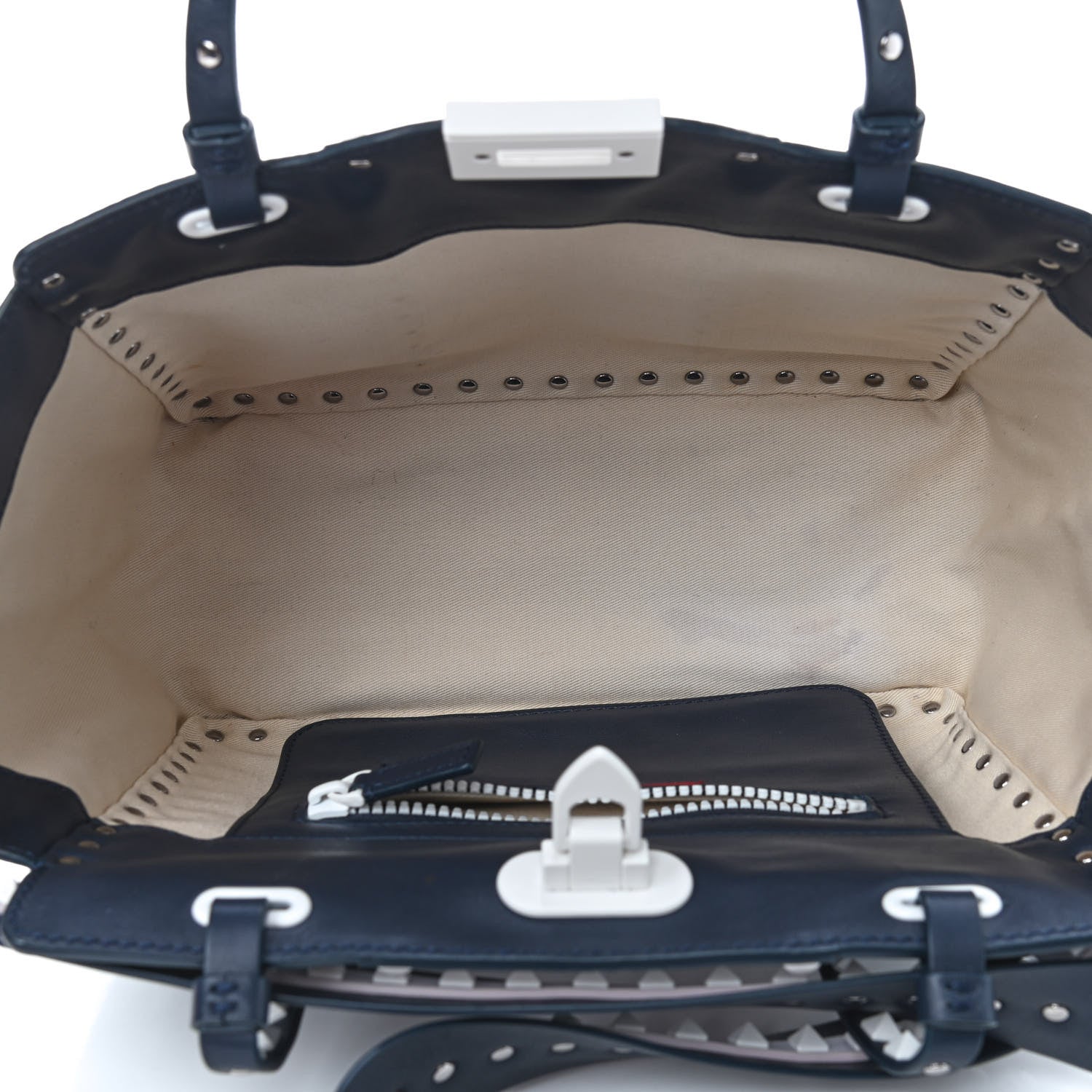 Valentino Garavani Vitello Colorblock Small Free Rockstud Tote Marine Optic White 5 of 10