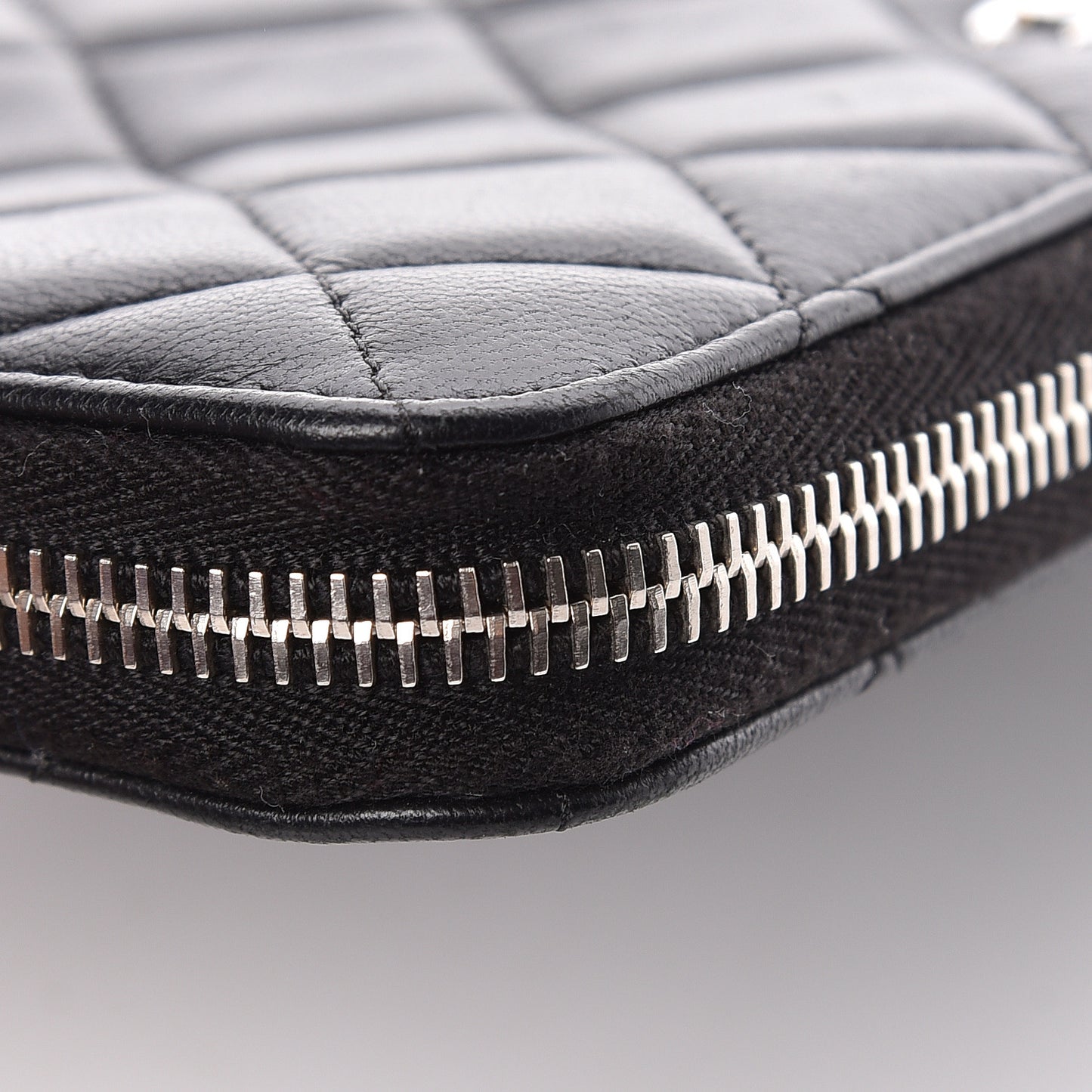 Lambskin Quilted Large Gusset Zip Around Wallet Black