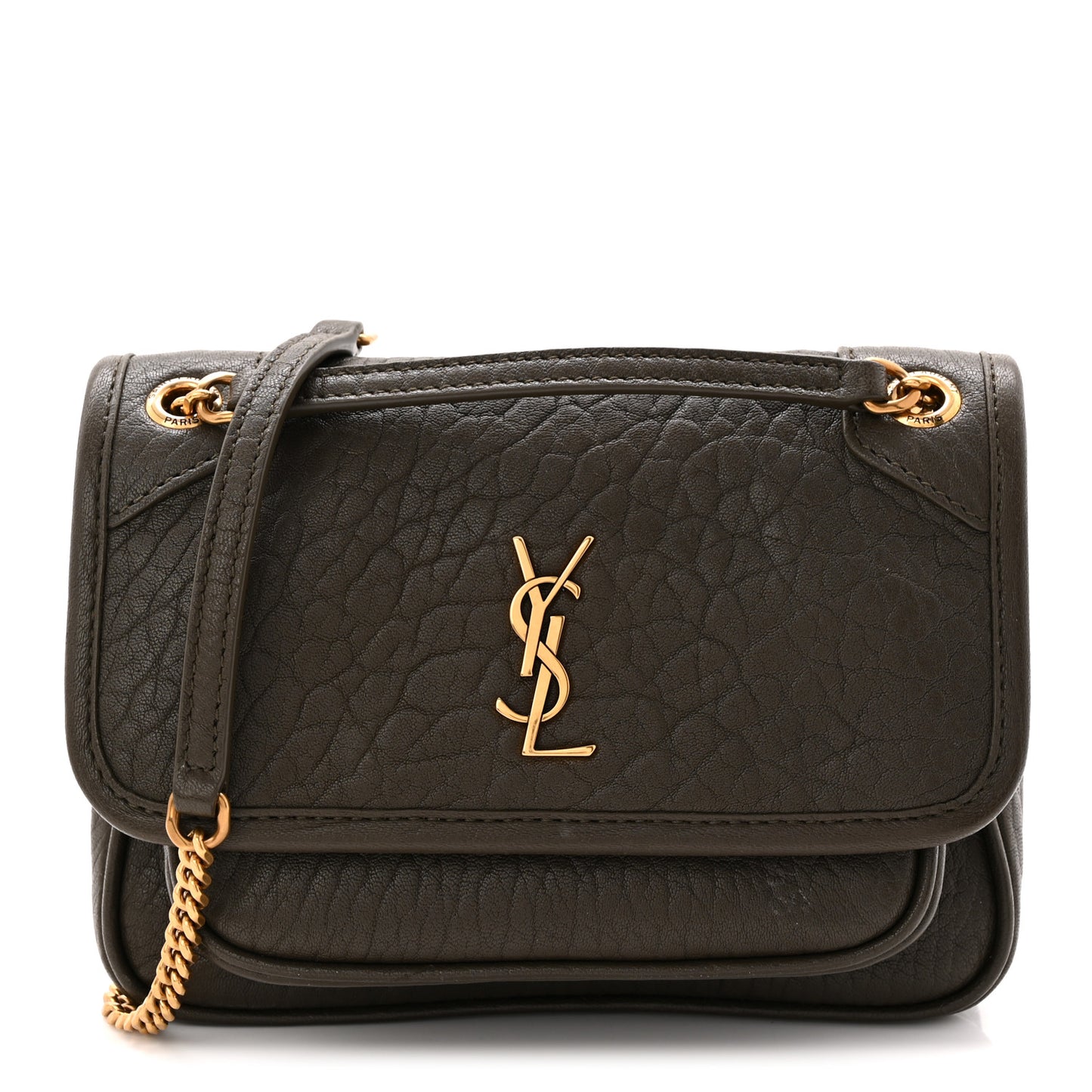 Grained Lambskin Monogram Mini Niki Chain Satchel Dark Cork