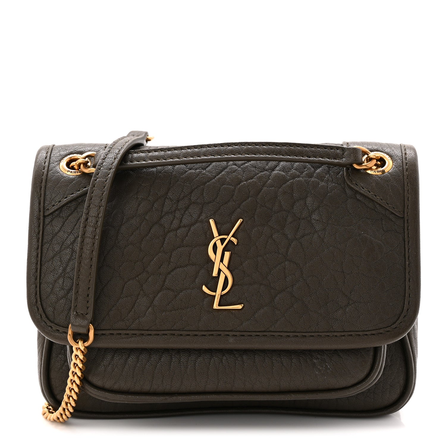 Saint Laurent Grained Lambskin Monogram Mini Niki Chain Satchel Dark Cork 1 of 10