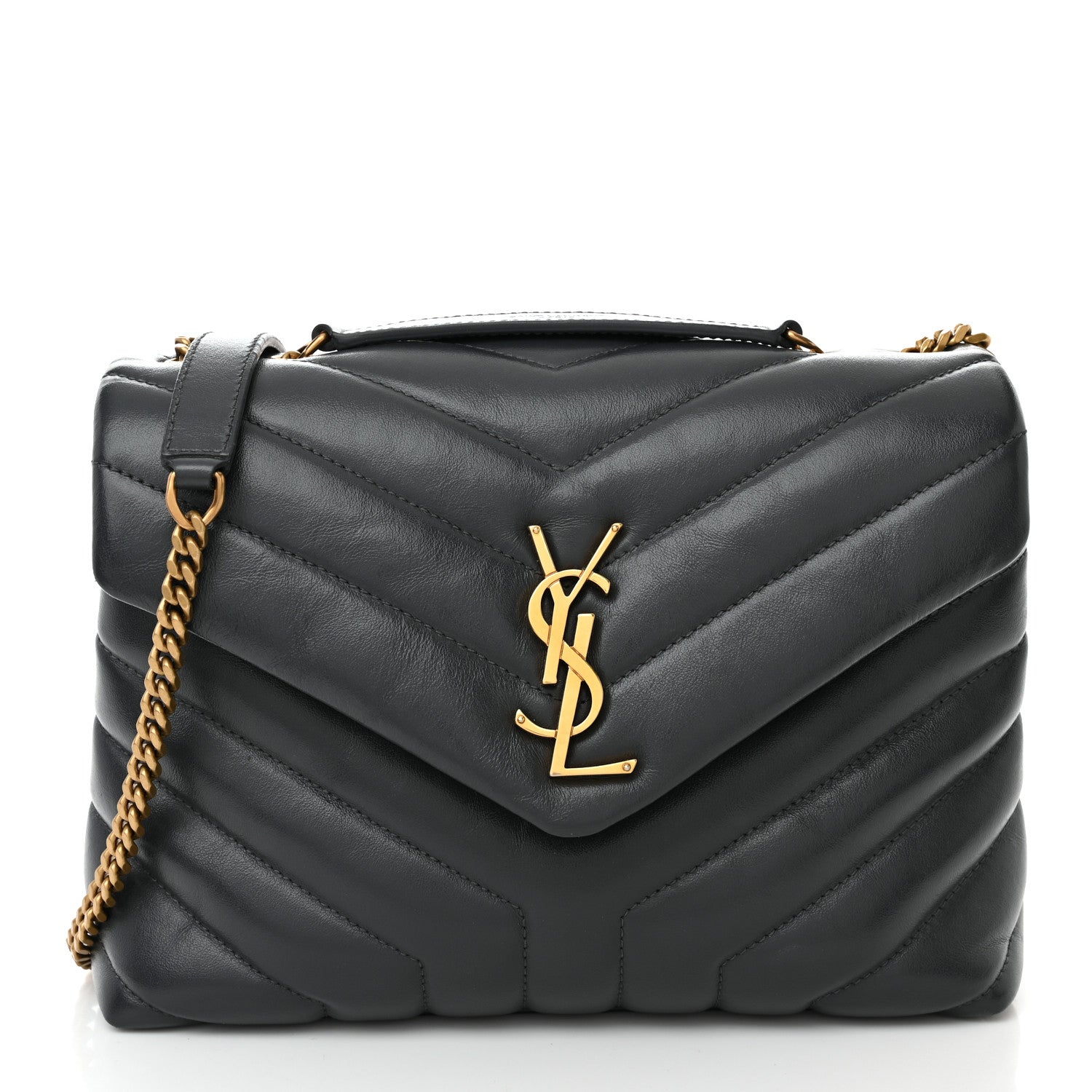 Saint Laurent Calfskin Y Quilted Monogram Small Loulou Chain Satchel Storm 1 of 10