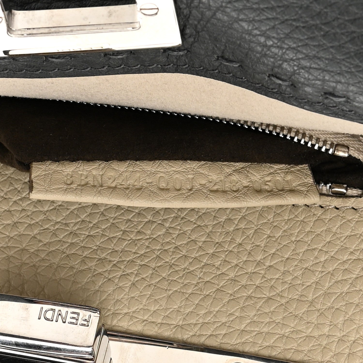 Fendi Cuoio Romano Selleria Bi-Color Mini Peekaboo Iconic Satchel Asfalto Latte 8 of 13
