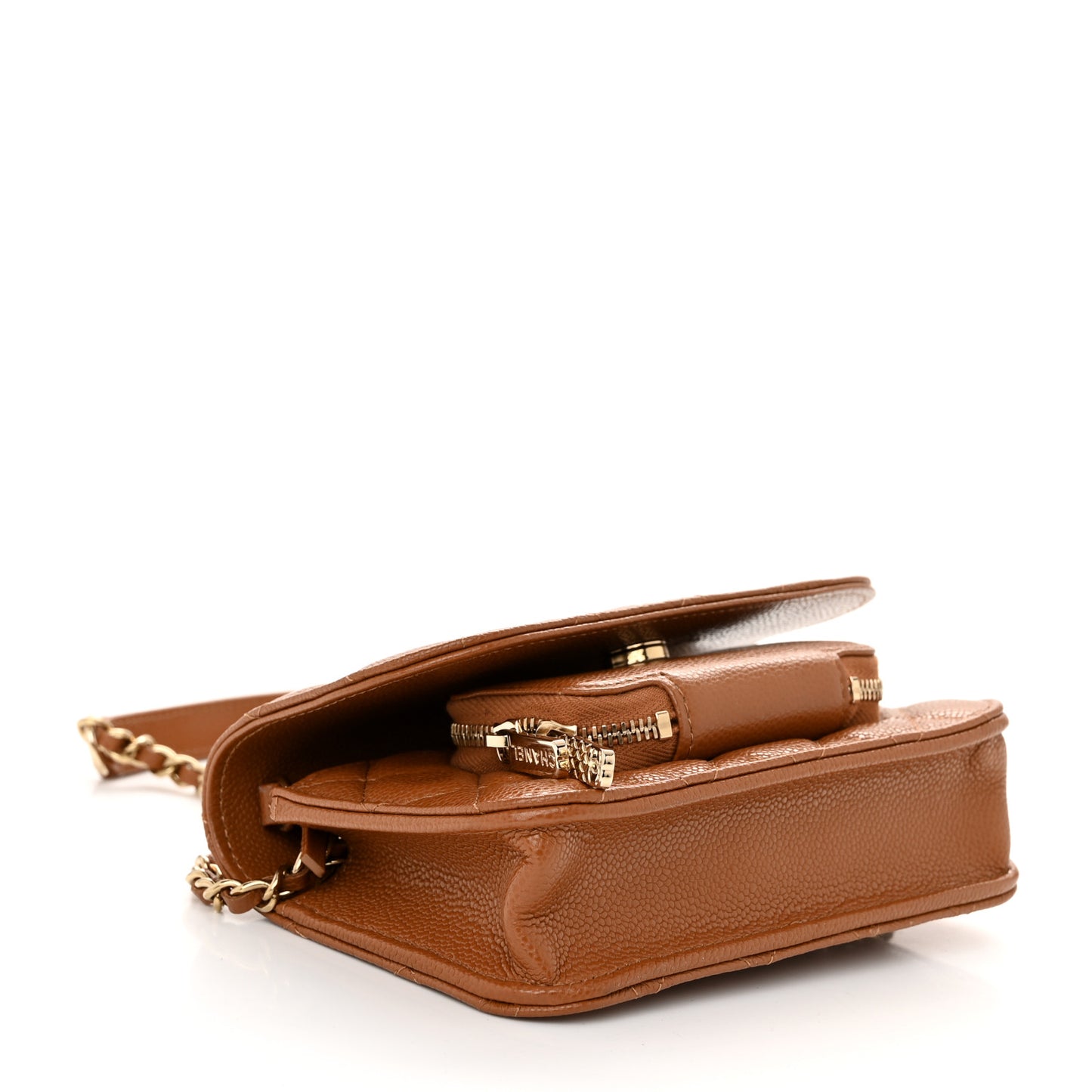Caviar Quilted Business Affinity Clutch With Chain Flap Camel