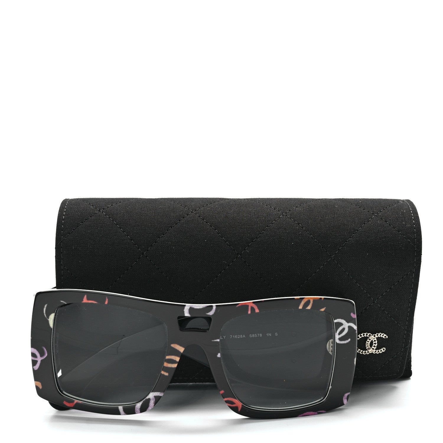 Chanel Acetate CC Logo Square Sunglasses 71628 Black Multicolor 8 of 8