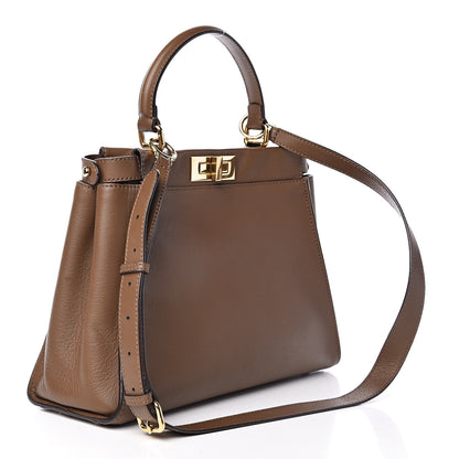 Fendi Vitello Seta Fabric Jacquard Pequin Medium Peekaboo Iconic Satchel Foresta Tobacco 4 of 9