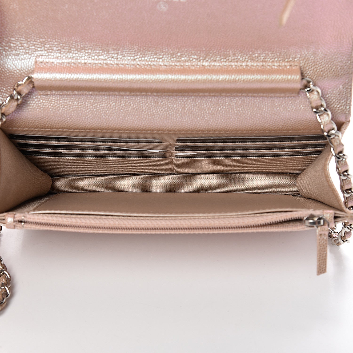 Chanel Metallic Caviar Chevron Quilted Wallet On Chain WOC Light Gold 4 of 11