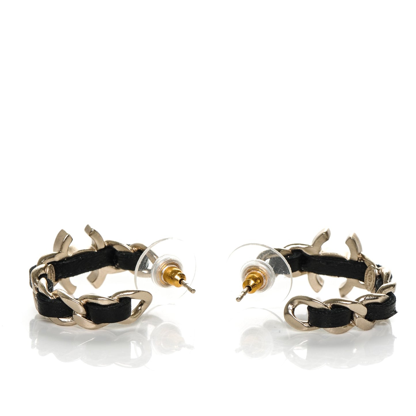 Lambskin CC Chain Hoop Earrings Black Gold