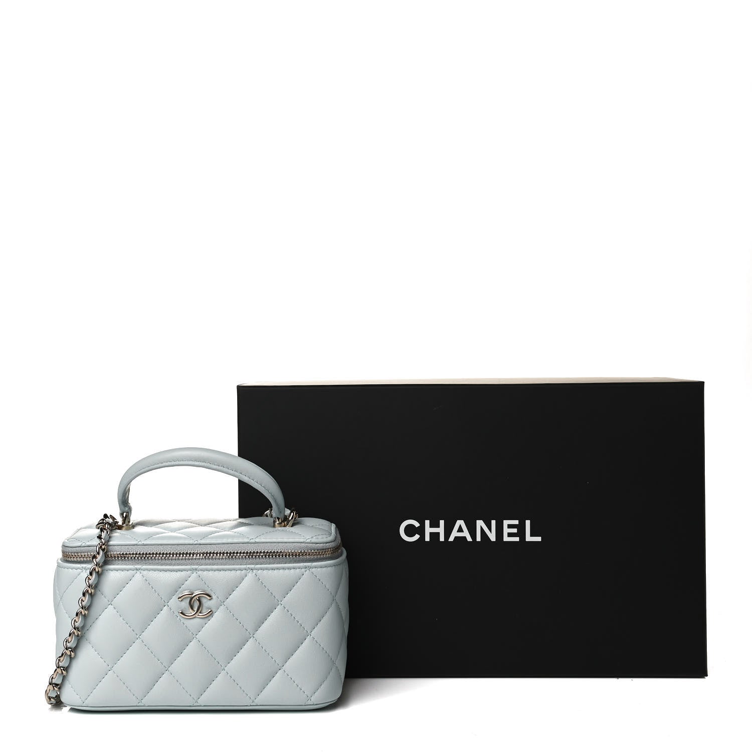 Chanel Lambskin Quilted Small Top Handle Vanity Case With Chain Light Blue 10 of 10