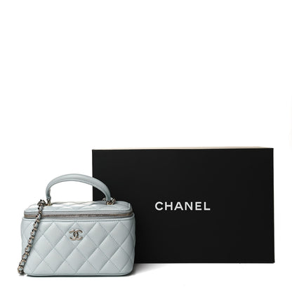 Chanel Lambskin Quilted Small Top Handle Vanity Case With Chain Light Blue 10 of 10