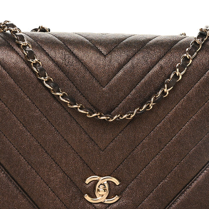 Chanel Metallic Caviar Chevron Quilted Medium Statement Flap Bronze 8 of 10