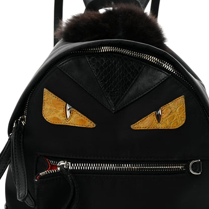 Fendi Nylon Vitello Dolce Goat Fox Fur Crocodile Monster Eyes Mini Backpack Black Sunflower 8 of 11