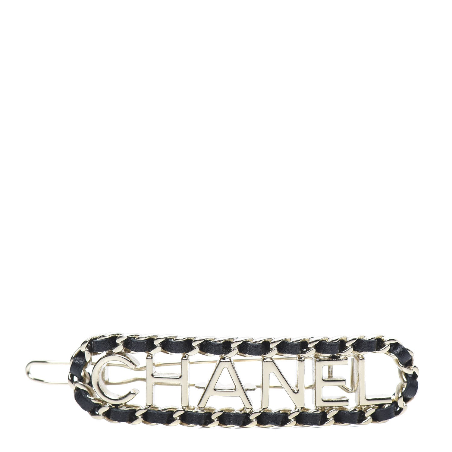 Chanel Metal Lambskin Vintage Allure Logo Hair Clip Black Gold 1 of 4