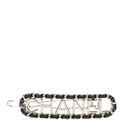 Chanel Metal Lambskin Vintage Allure Logo Hair Clip Black Gold 1 of 4