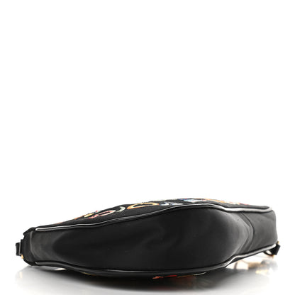 Christian Dior Satin Embroidered Koi Saddle Bag Black 3 of 9