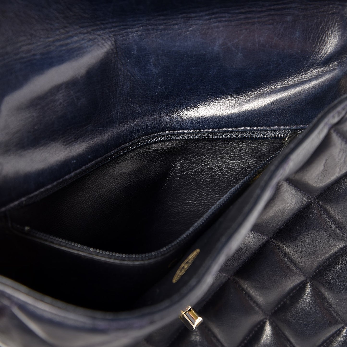 Lambskin Quilted Small Flap Navy