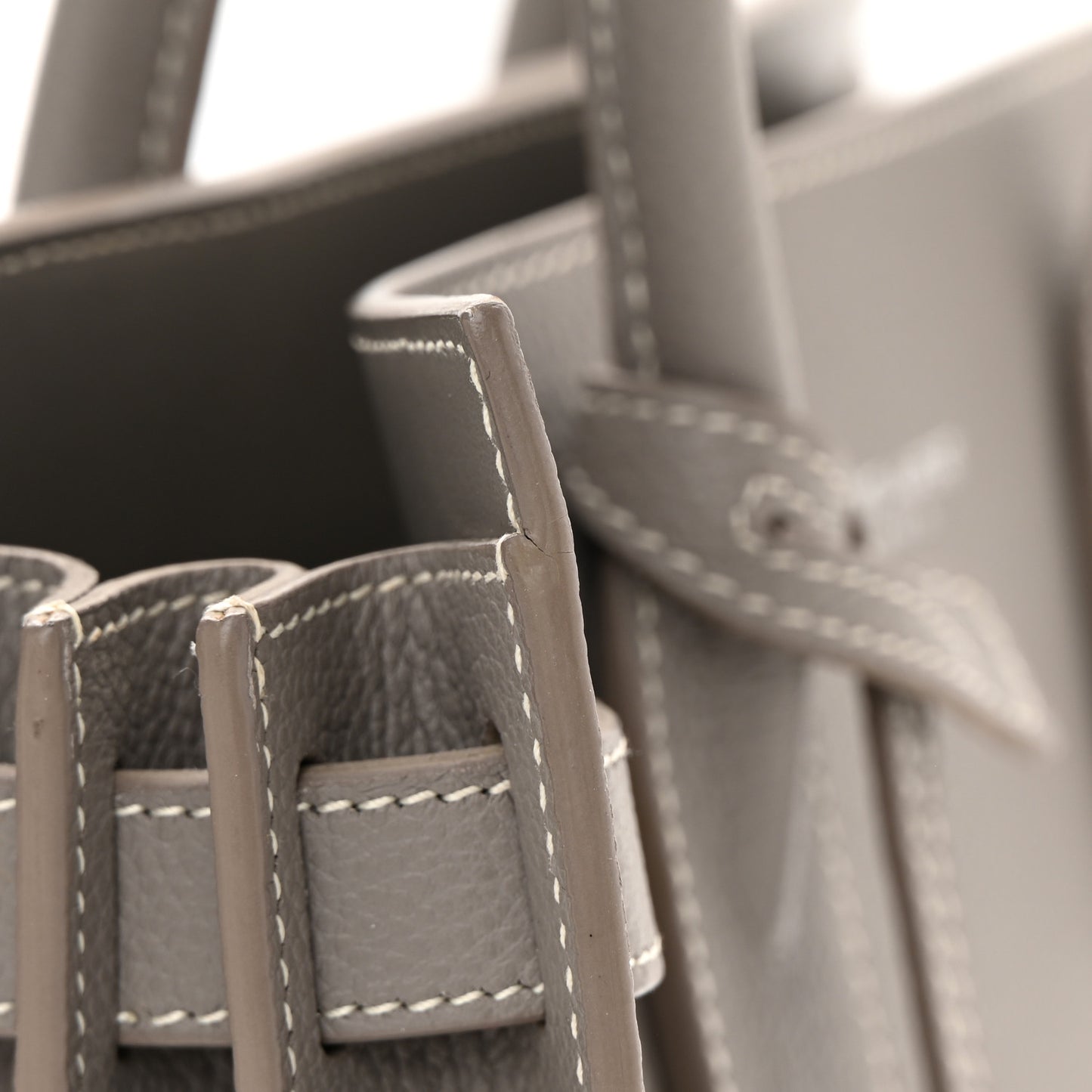 Grained Calfskin Topstich Baby Sac De Jour Fog