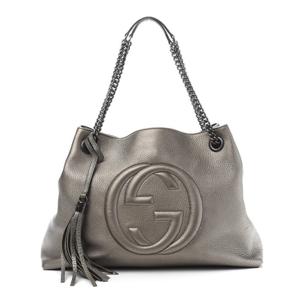 Gucci Metallic Pebbled Calfskin Medium Soho Chain Shoulder Bag Sasso 1 of 11