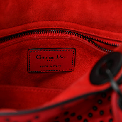 Christian Dior Lambskin Cannage Studded Medium Supple Lady Dior Red Black 6 of 17